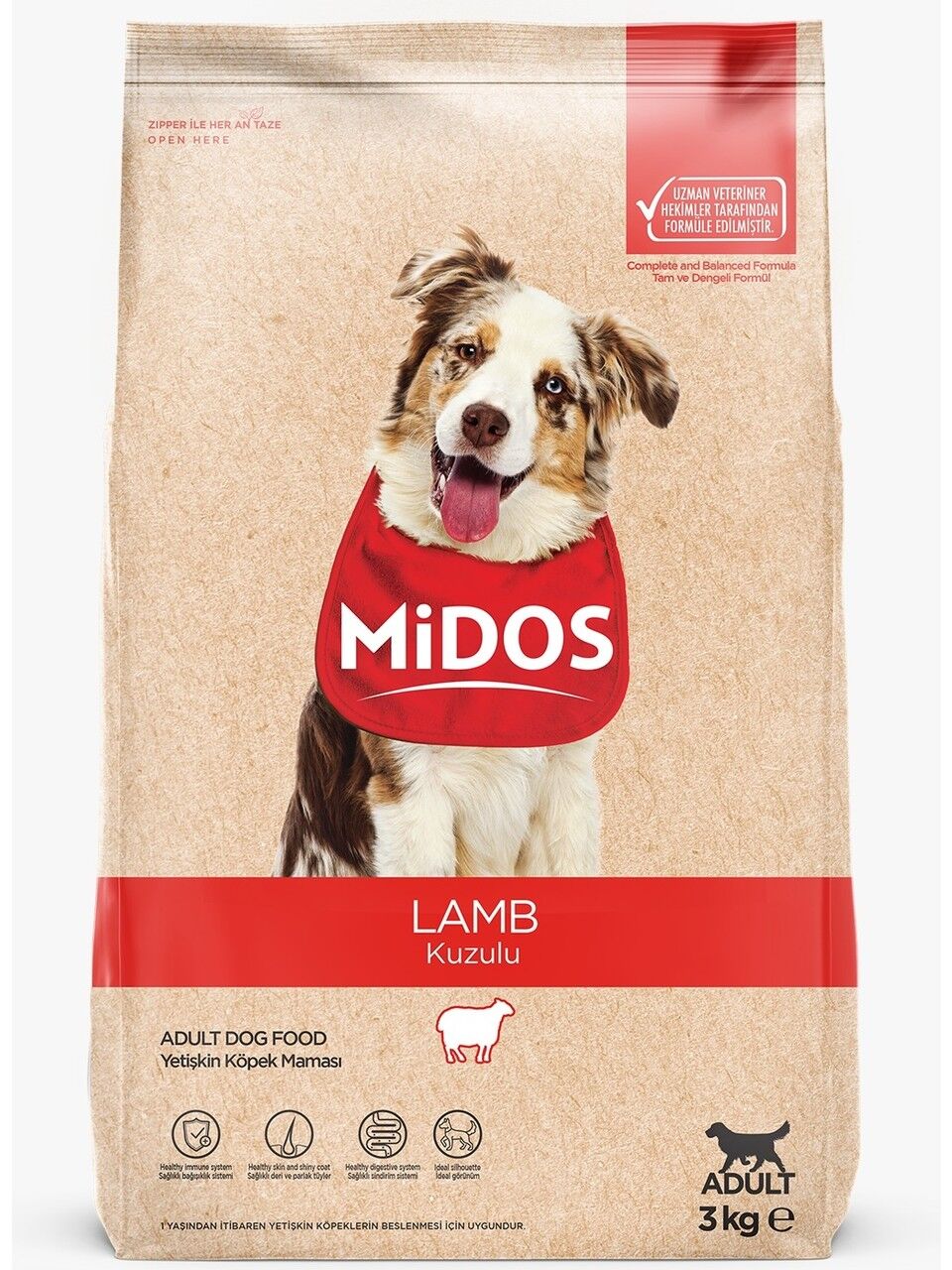 Midos Kuzulu Yetişkin Köpek Maması 3 kg